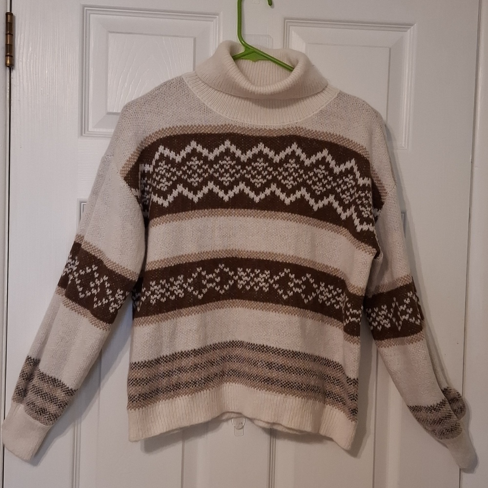 Madison & Hudson sz M, FairIsle, turtleneck sweater in cream & brown. NWOT